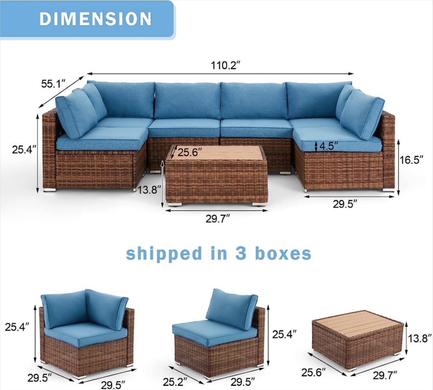 Dimensions of Homrest 7 pieces patio conversation set