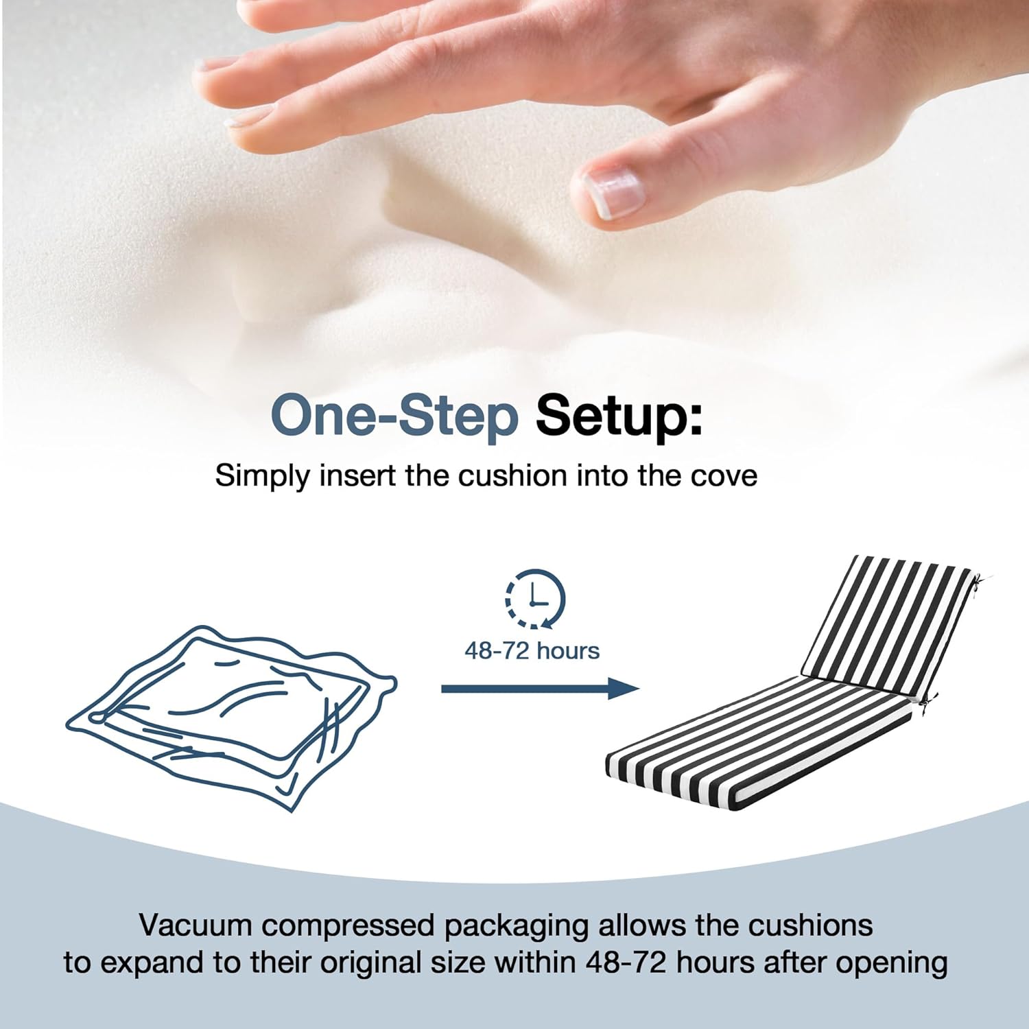 HOMREST Outdoor Lounge Chair Cushion,Waterproof Lounge Cushion Replacement, Black White Stripes