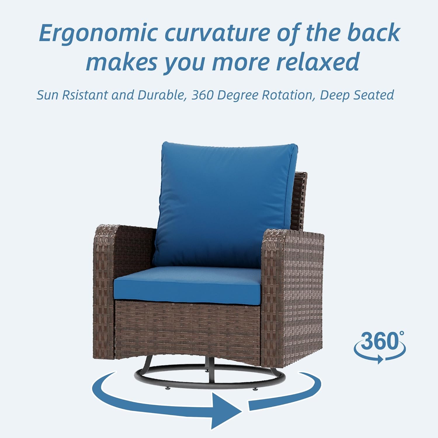HOMREST 3 Piece Outdoor Swivel Chairs -Wicker Patio Bistro Table and Chairs Set, Navy