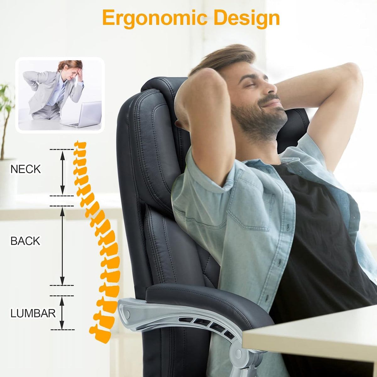Homrest Ergonomic Office Chair with Heat and Massage, Black