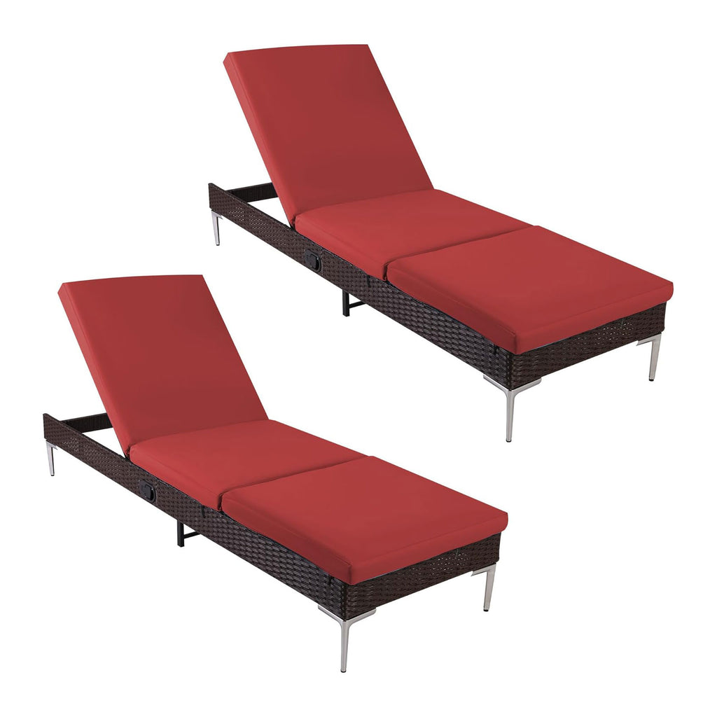 HOMREST Outdoor Chaise Lounge Chair Set of 2 with Adjustable Backrest, Burgundy