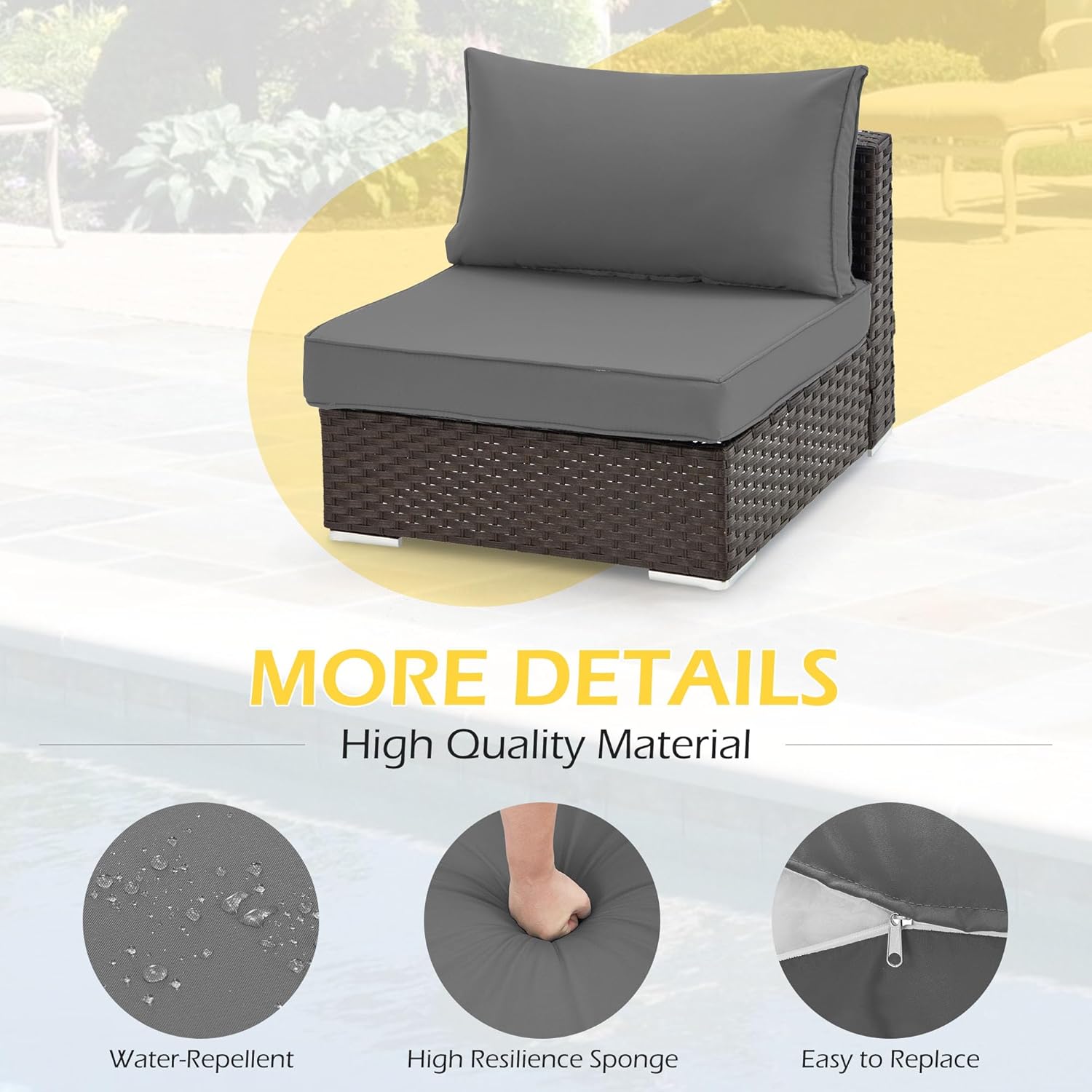 Homrest Outdoor Replacement Cushions for  6-Seat Patio Furniture Sets, Gray