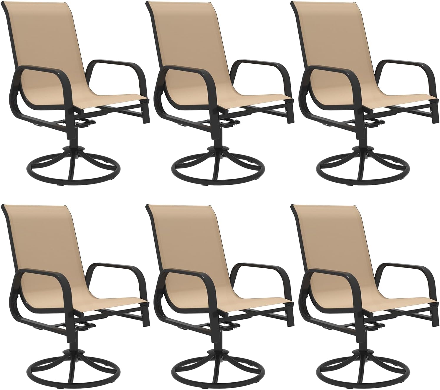 HOMREST 360° Swivel Dining Chairs Set of 6, Padded Textilene & Metal Frame, Brown