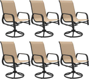 HOMREST 360° Swivel Dining Chairs Set of 6, Padded Textilene & Metal Frame, Brown