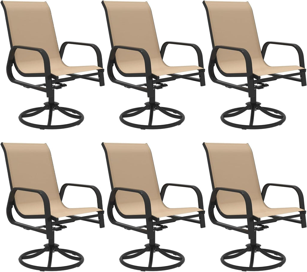 HOMREST 360° Swivel Dining Chairs Set of 6, Padded Textilene & Metal Frame, Brown