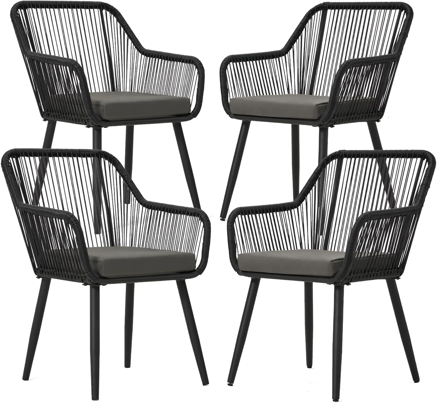 HOMREST Patio Wicker Dining Chairs Set of 4, Rattan Chairs w/ Cushions & Armrests, Grey/Black