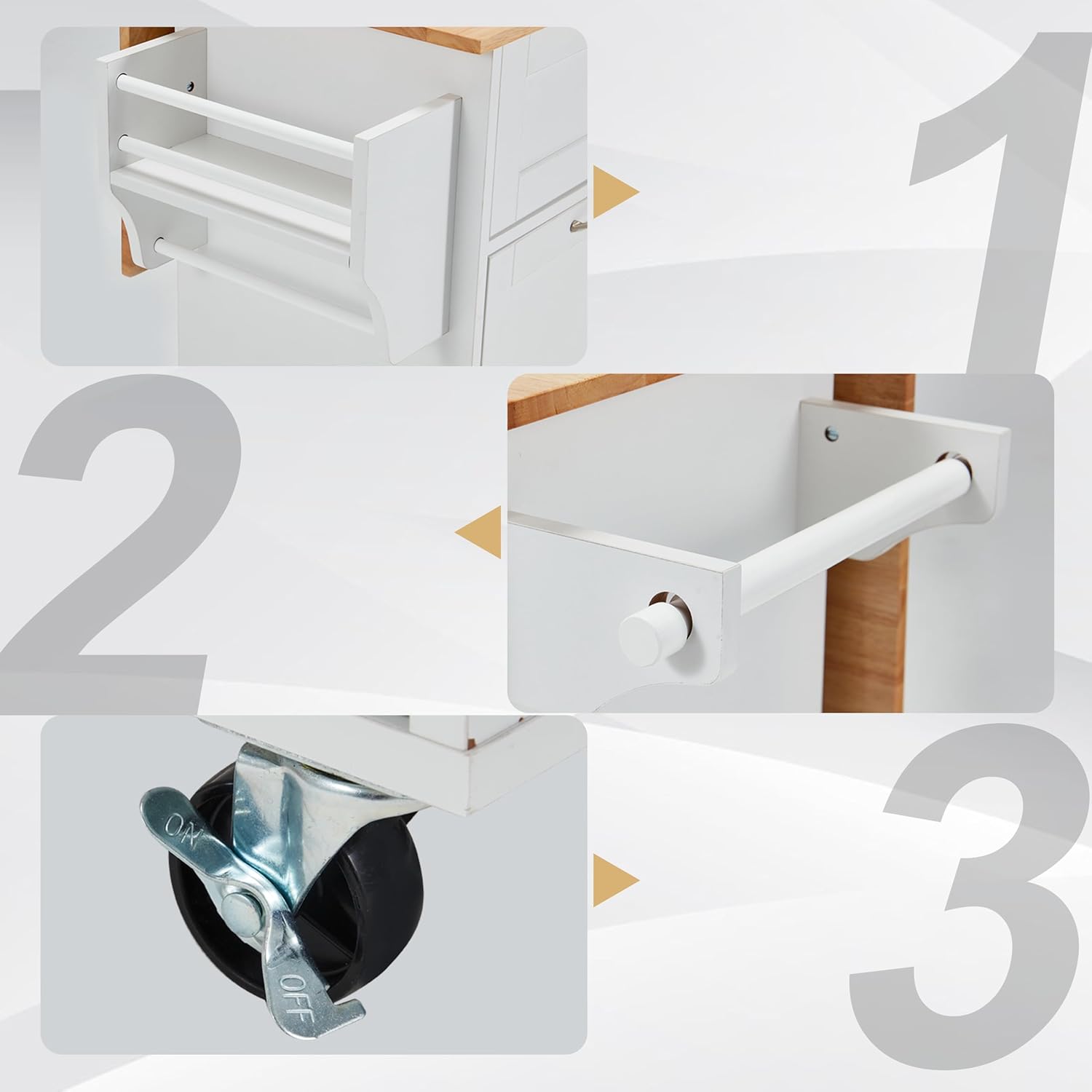 Homrest 39.4" Rolling Kitchen Island with Power Outlet, USB Ports, White