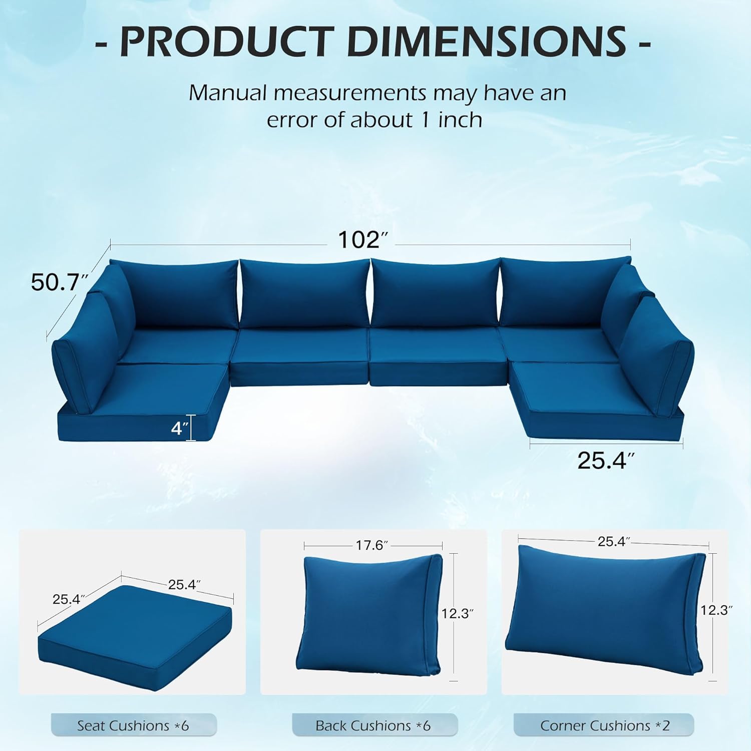 Product dimensions of Homrest outdoor replacement cushions