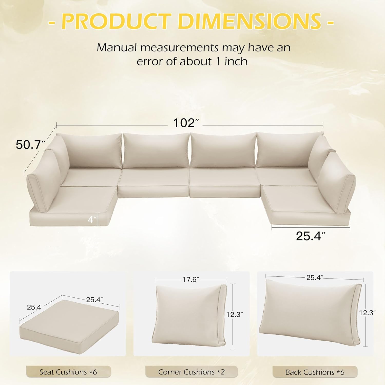 Outdoor Replacement Cushions for 6-Seat Patio Conversation Sets, Beige | Homrest