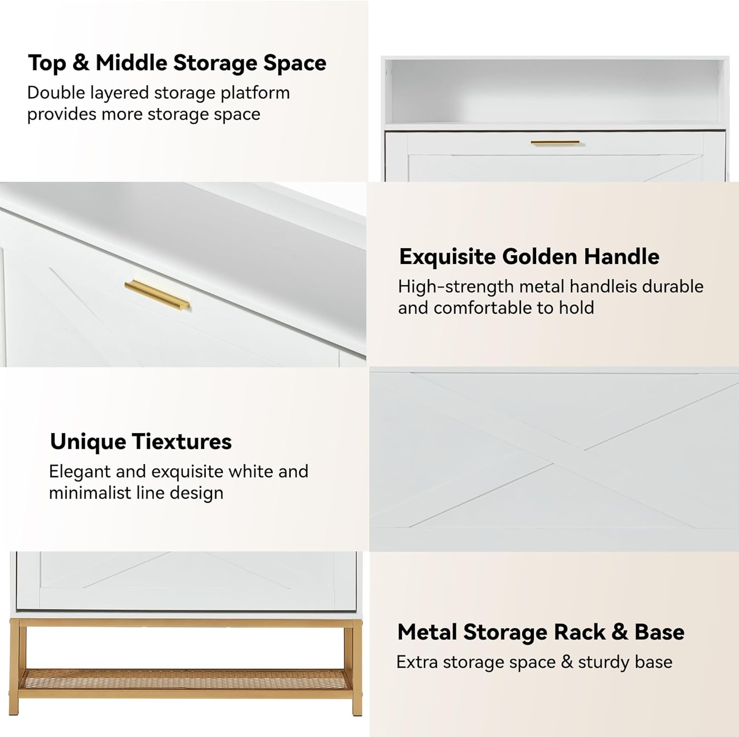 Shoe cabinet with 2 flip drawers and open storage, white | Homrest
