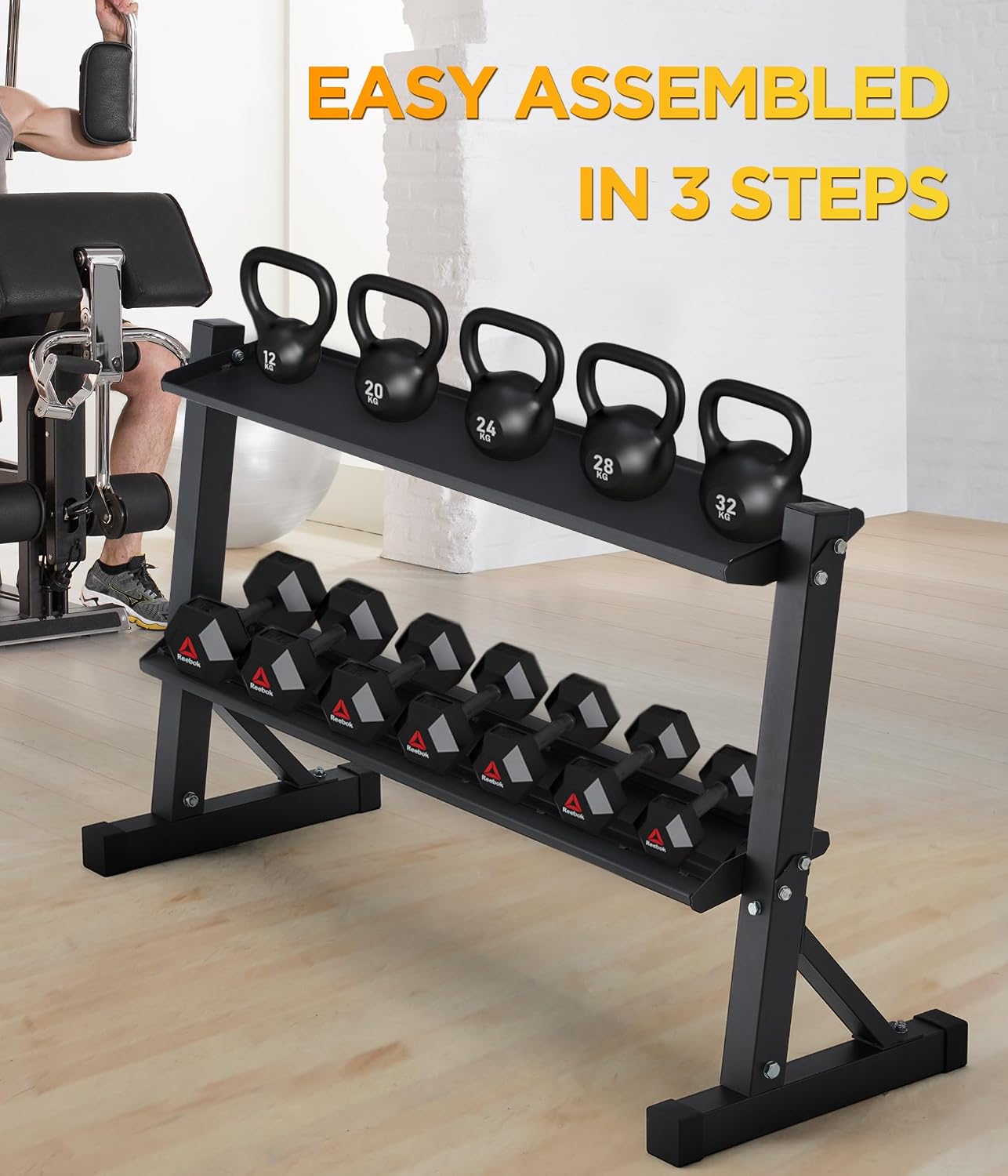 HOMREST 48" Kettlebell Storage Rack, 2-Tier Dumbbell and Kettlebell Rack for Home Gym, 1000LBS Weights Storage for Free Weights