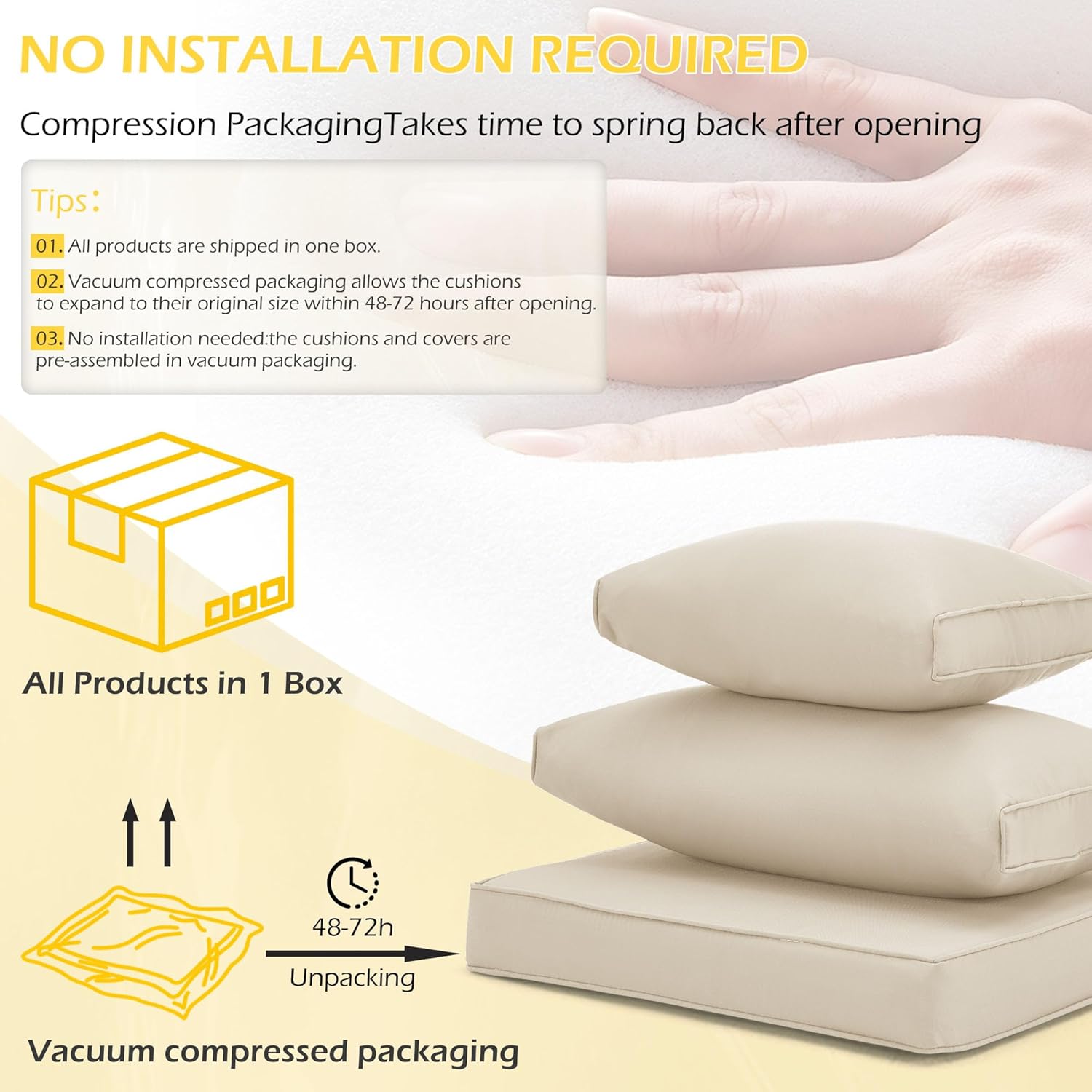 Outdoor Replacement Cushions for 6-Seat Patio Conversation Sets, Beige | Homrest