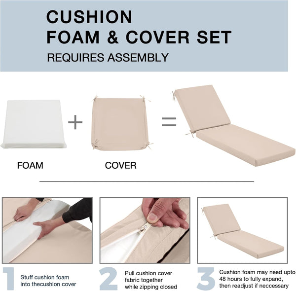 HOMREST Outdoor Lounge Chair Cushion Replacement Set of 2, Beige