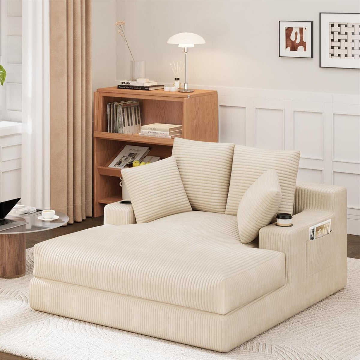 HOMREST 60" Oversized Chaise Lounge Chair Indoor,No Assembly Comfy Reading Chair for Living Room