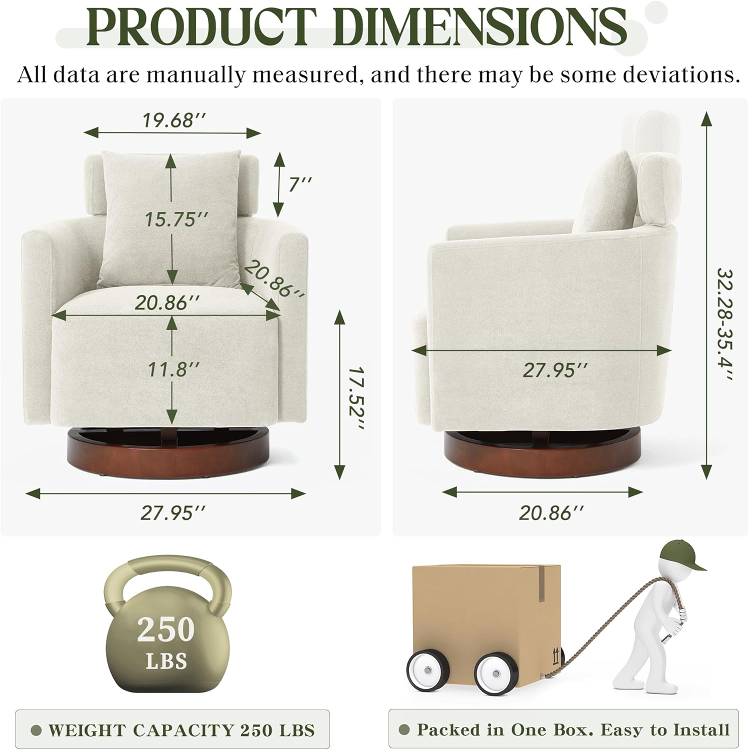 Homrest Swivel Accent Chair Armchair with Adjustment Headrest, 360° Rotation. Beige