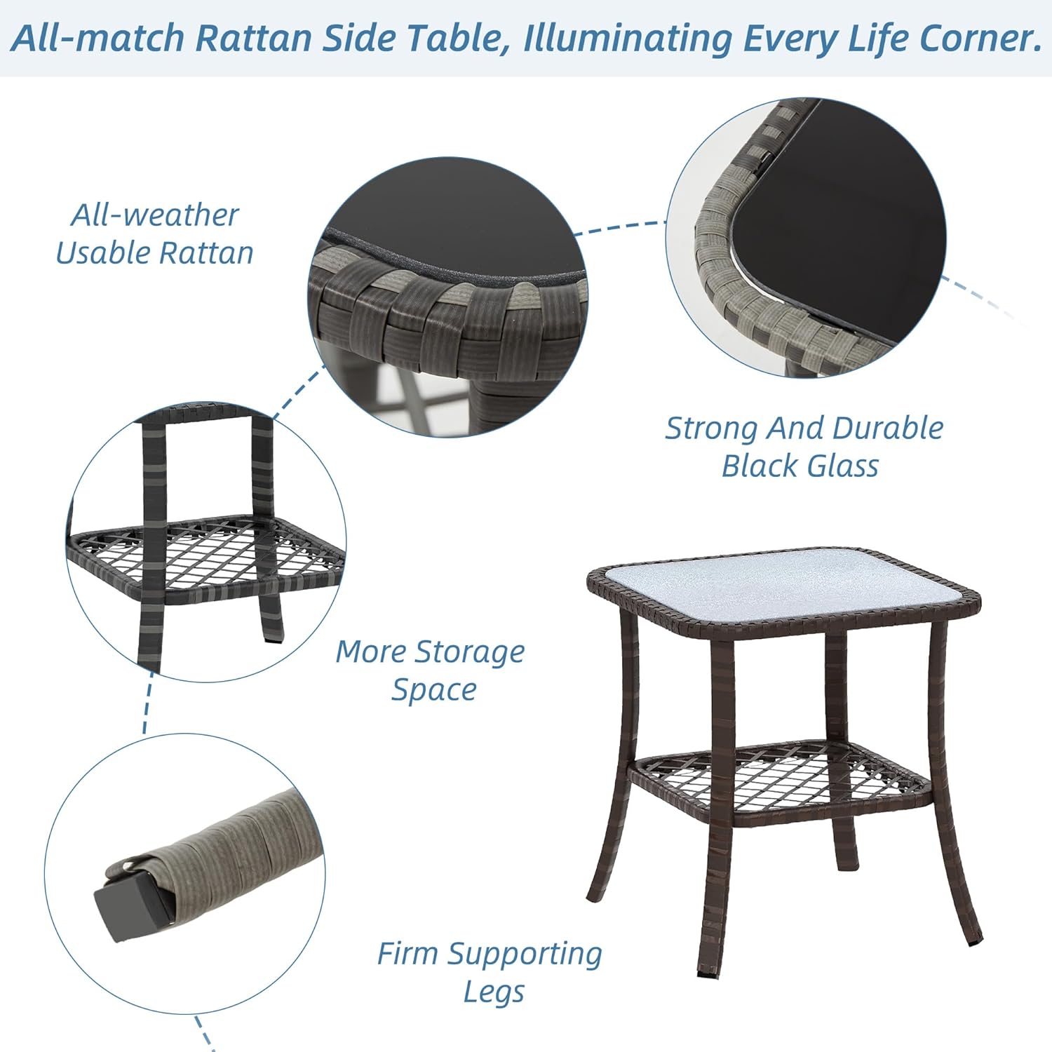 HOMREST 3 Piece Outdoor Swivel Chairs -Wicker Patio Bistro Table and Chairs Set, Navy