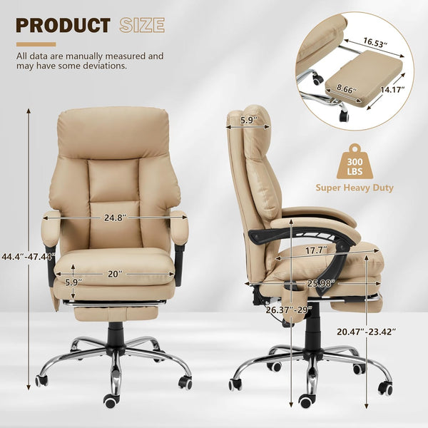 HOMREST Ergonomic Office Chair with Massage & Heating, Adjustable with Footrest, PU Leather (Khaki)