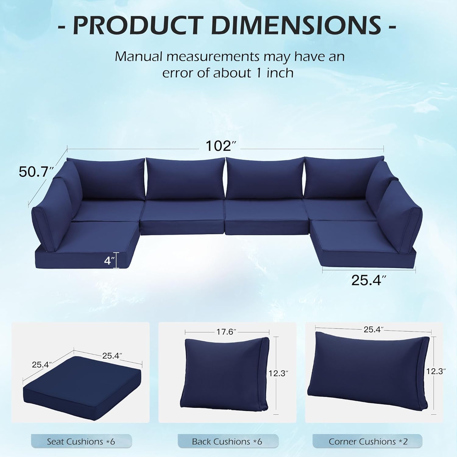 Outdoor Replacement Cushions for 6-Seat Patio Conversation Sets, Dark Blue | Homrest