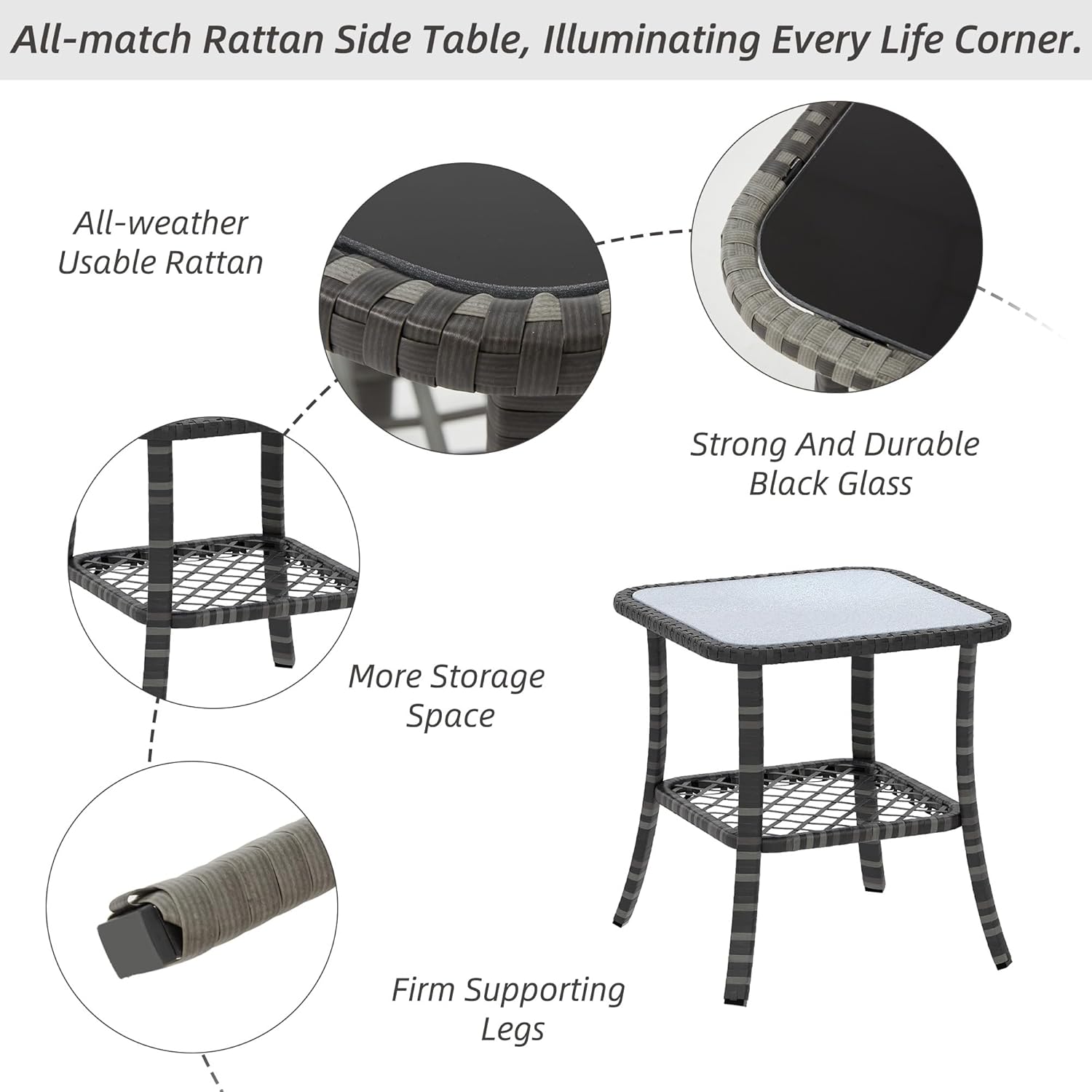 HOMREST 3 Piece Outdoor Swivel Chairs -All Weather Wicker Patio Bistro Table and Chairs Set, Grey