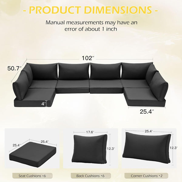 Outdoor Replacement Cushions for 6-Seat Patio Conversation Sets, Black | Homrest
