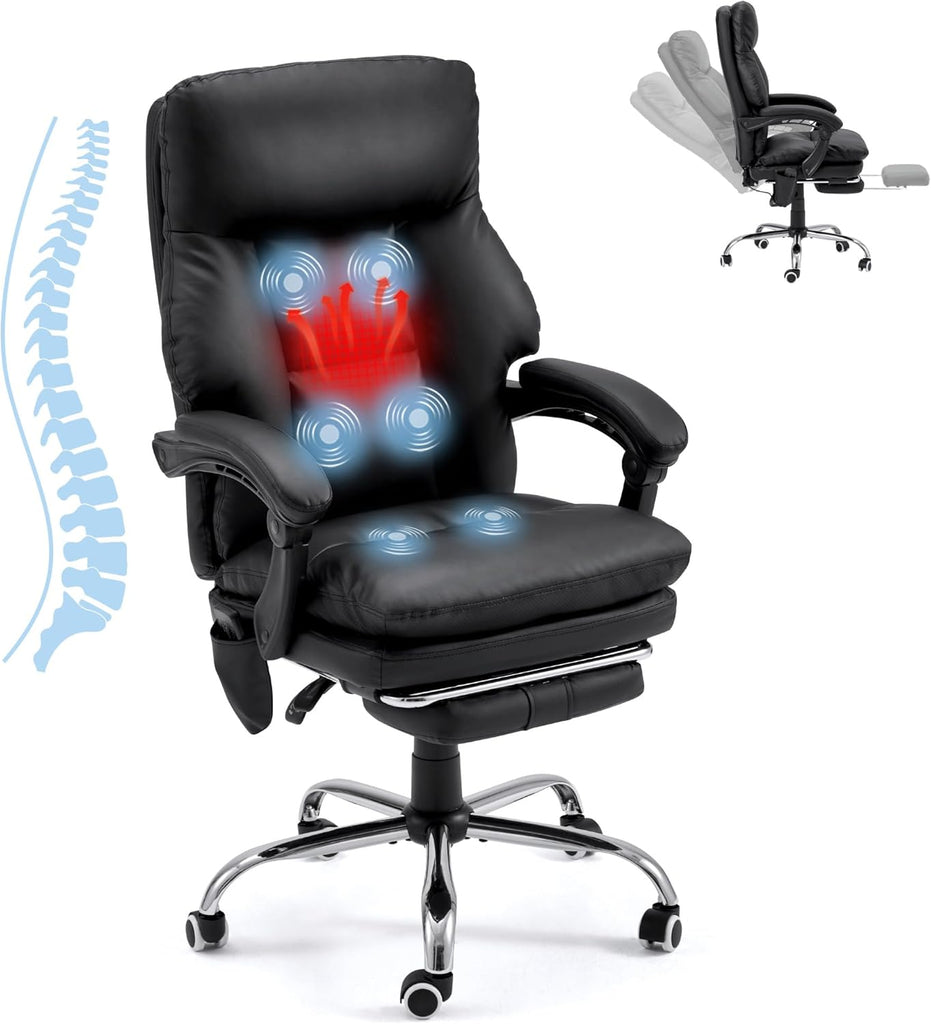 HOMREST Ergonomic Office Chair with Massage & Heating, Adjustable with Footrest, PU Leather (Black)