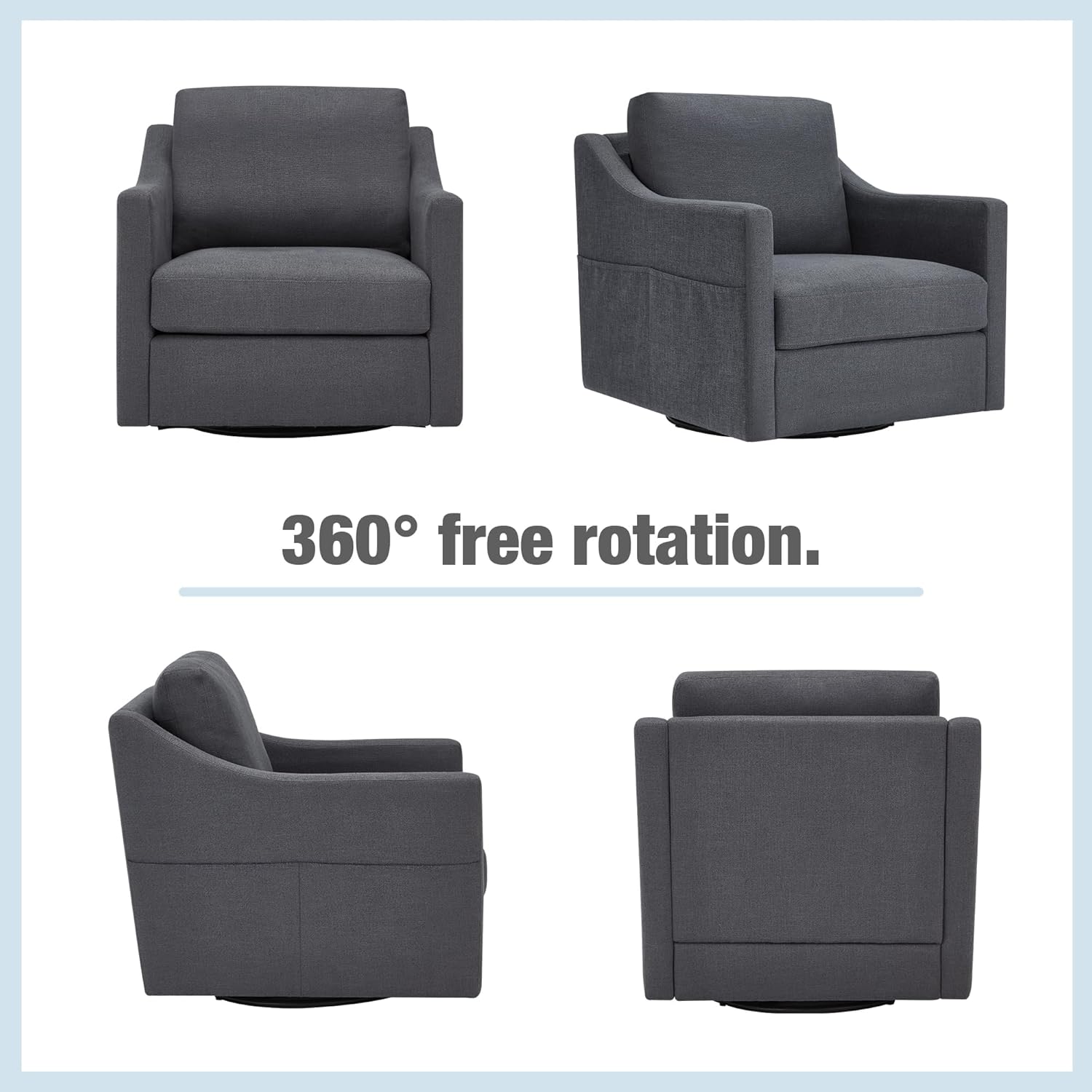 Swivel Accent Chair Sets of 2, Mid Century Modern Armchair for Living Room and Bedroom, Gray Linen