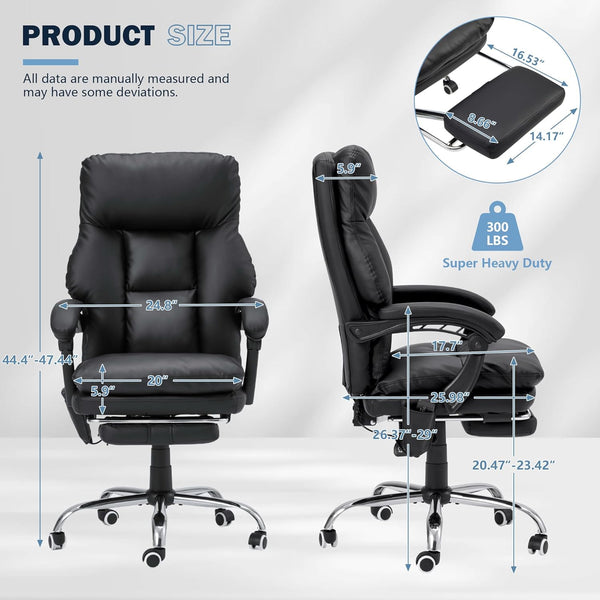 HOMREST Ergonomic Office Chair with Massage & Heating, Adjustable with Footrest, PU Leather (Black)