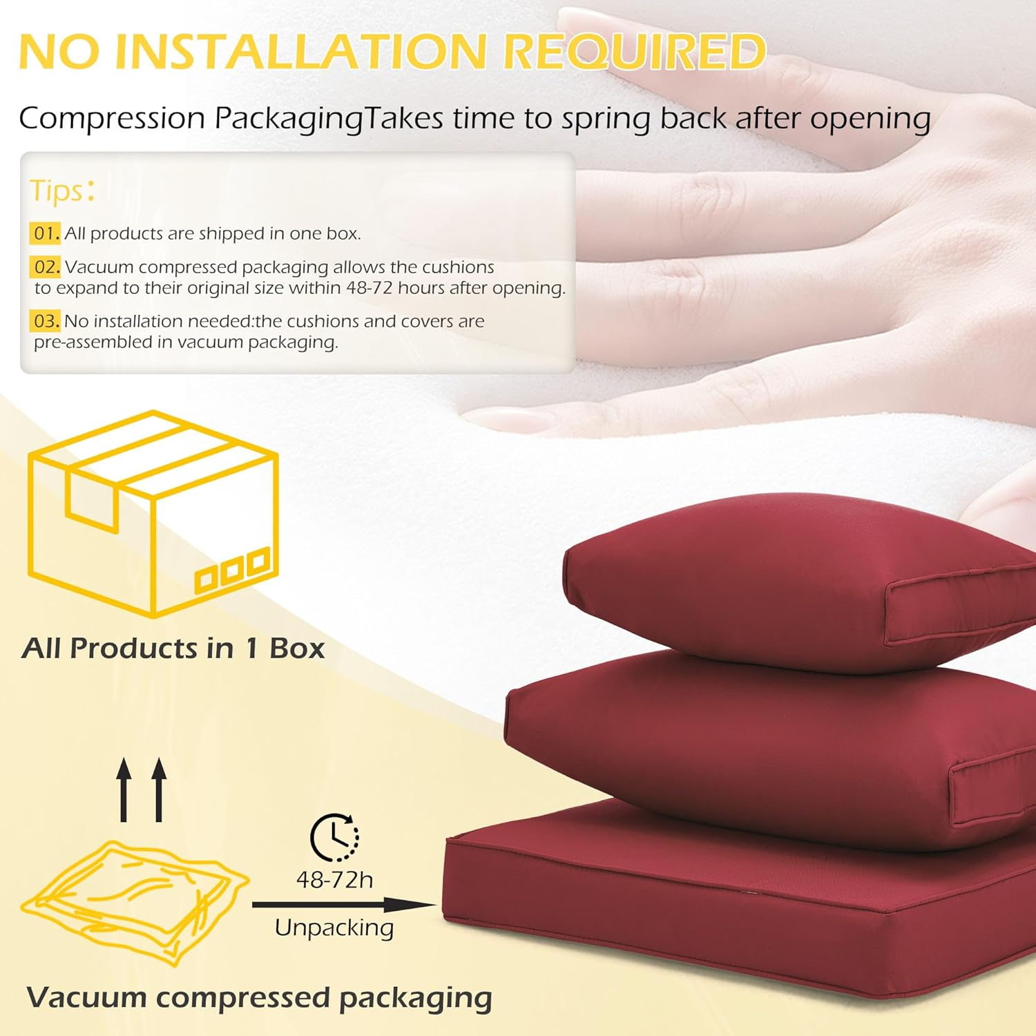 Outdoor Replacement Cushions for 6-Seat Patio Conversation Set, Wine Red | Homrest