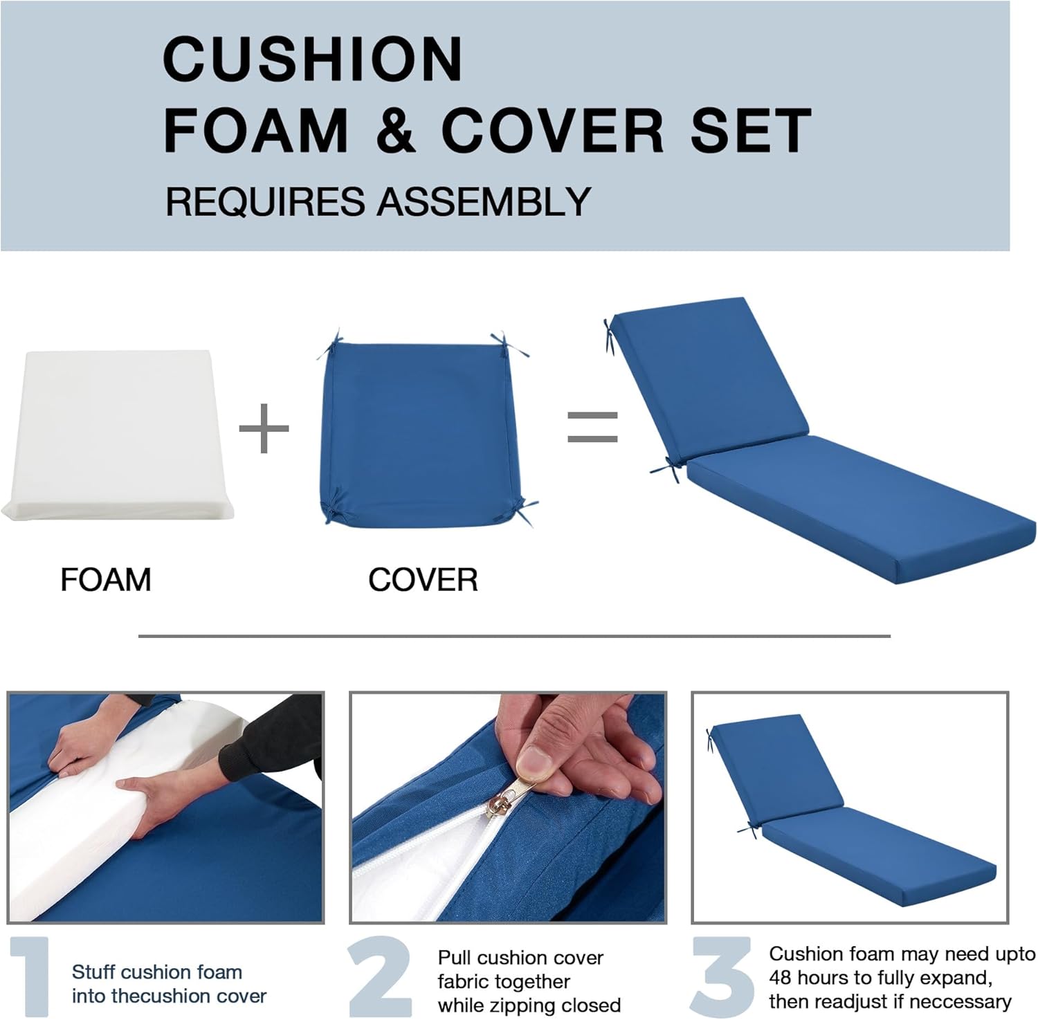 HOMREST Outdoor Lounge Chair Cushion Replacement, Dark Blue