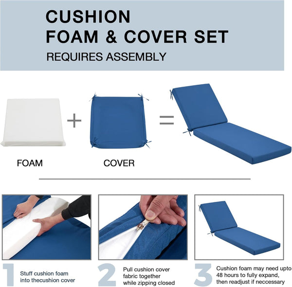 HOMREST Outdoor Lounge Chair Cushion Replacement, Dark Blue