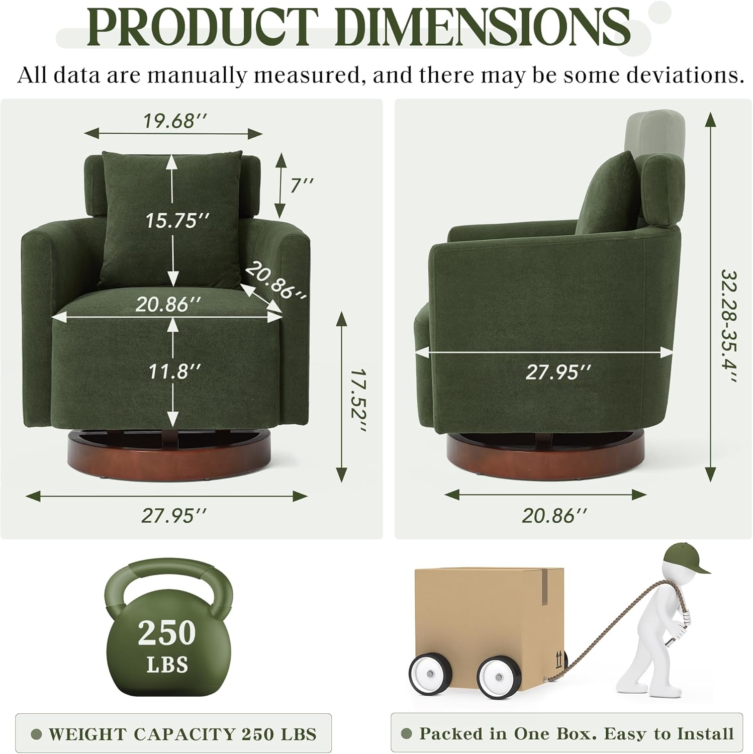 Homrest Swivel Accent Chair Armchair with Adjustment Headrest, 360° Rotation. Green
