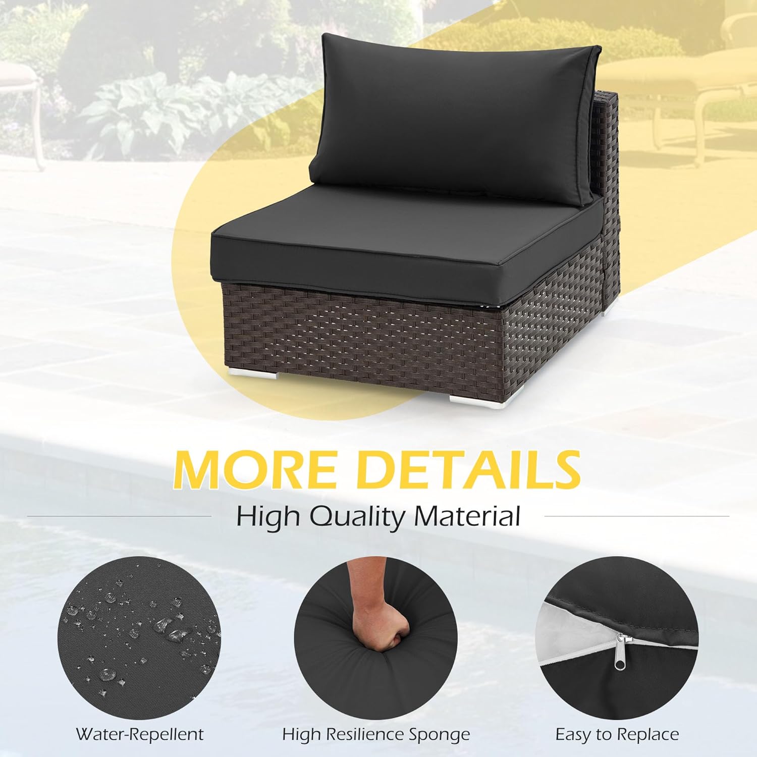 Outdoor Replacement Cushions for 6-Seat Patio Conversation Sets, Black | Homrest