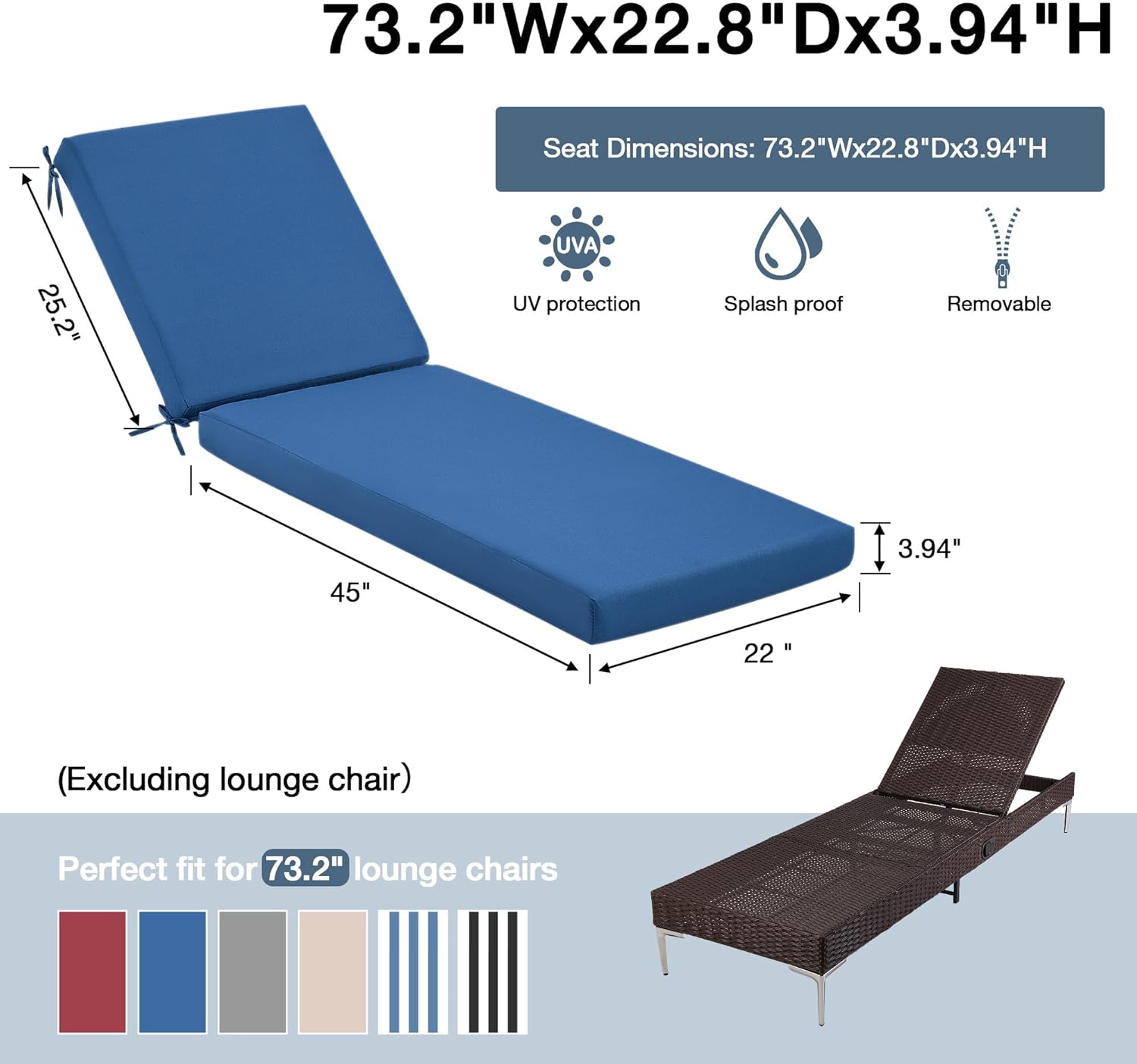 HOMREST Outdoor Lounge Chair Cushion Replacement Set of 2, Dark Blue