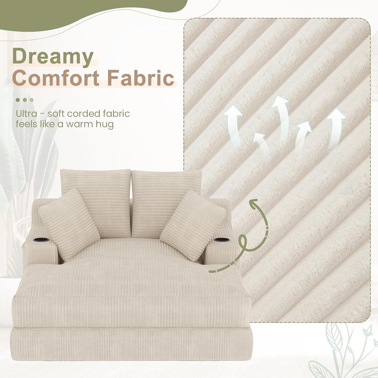 HOMREST 60" Oversized Chaise Lounge Chair Indoor,No Assembly Comfy Reading Chair for Living Room