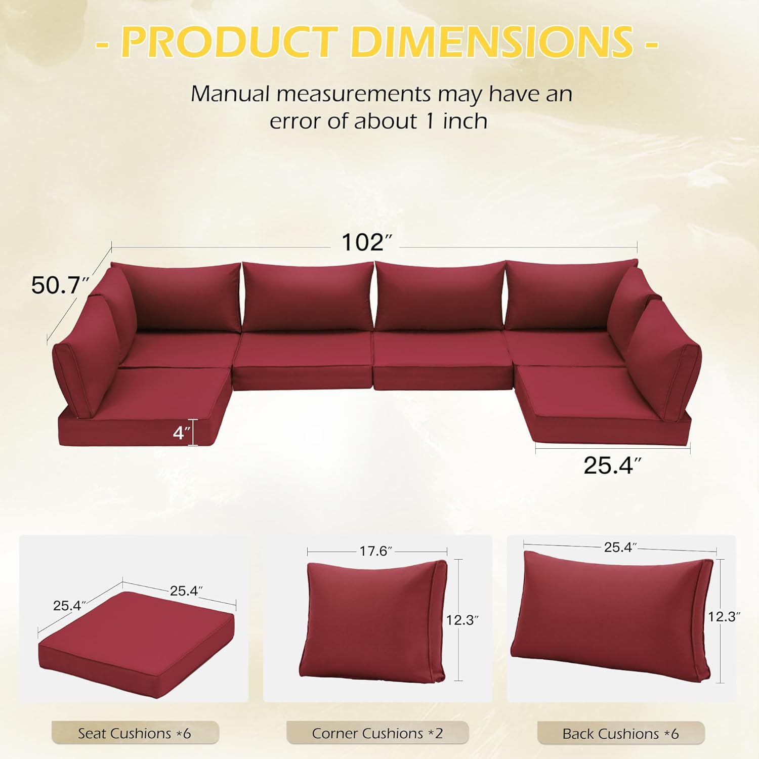Outdoor Replacement Cushions for 6-Seat Patio Conversation Set, Wine Red | Homrest