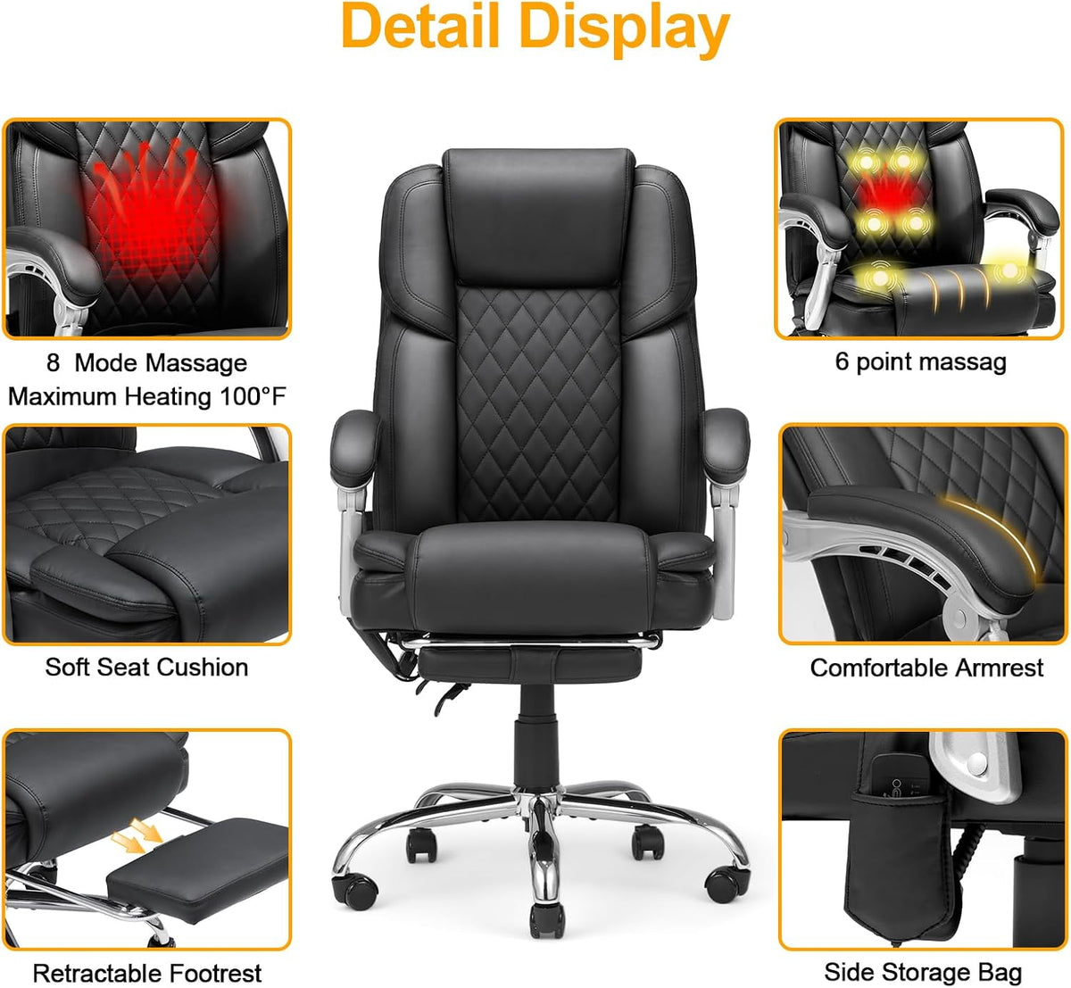 Homrest Ergonomic Office Chair with Heat and Massage, Black