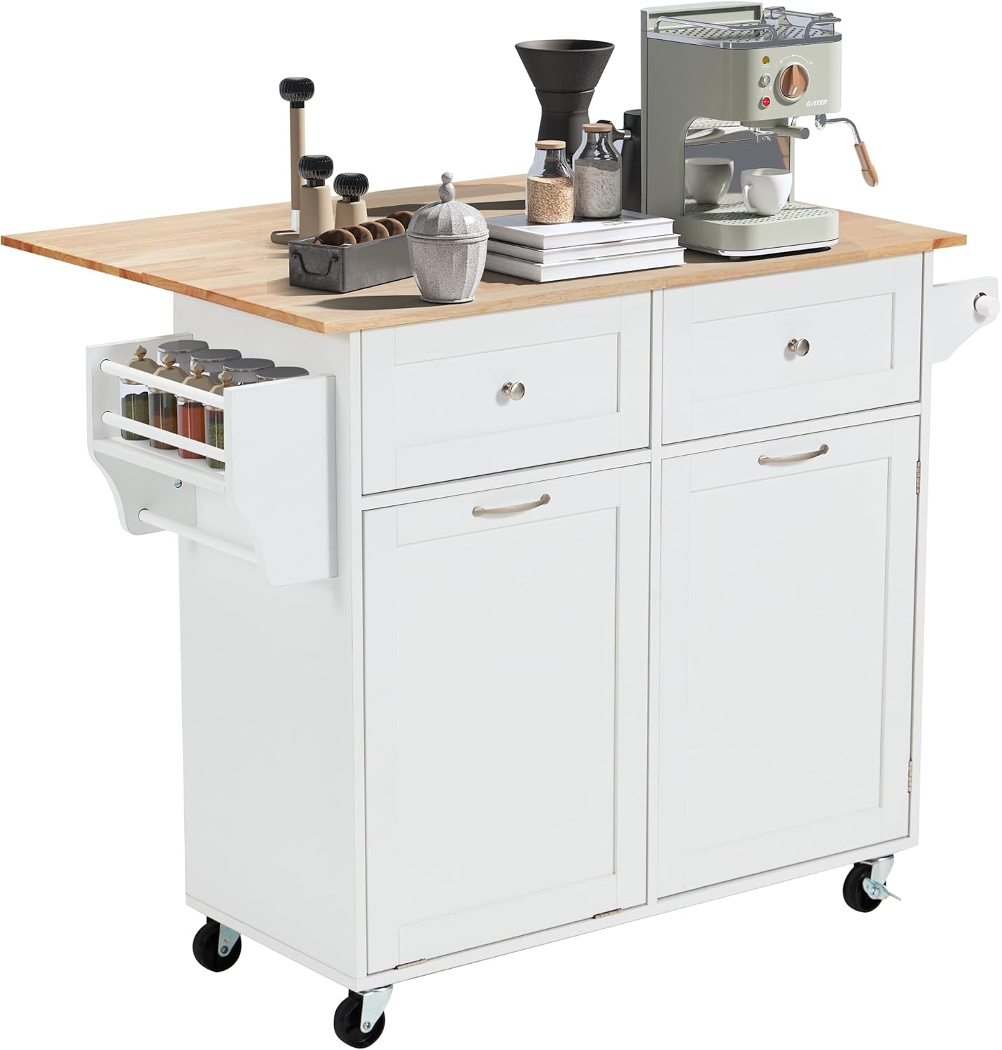 Homrest 39.4" Rolling Kitchen Island with Power Outlet, USB Ports, White