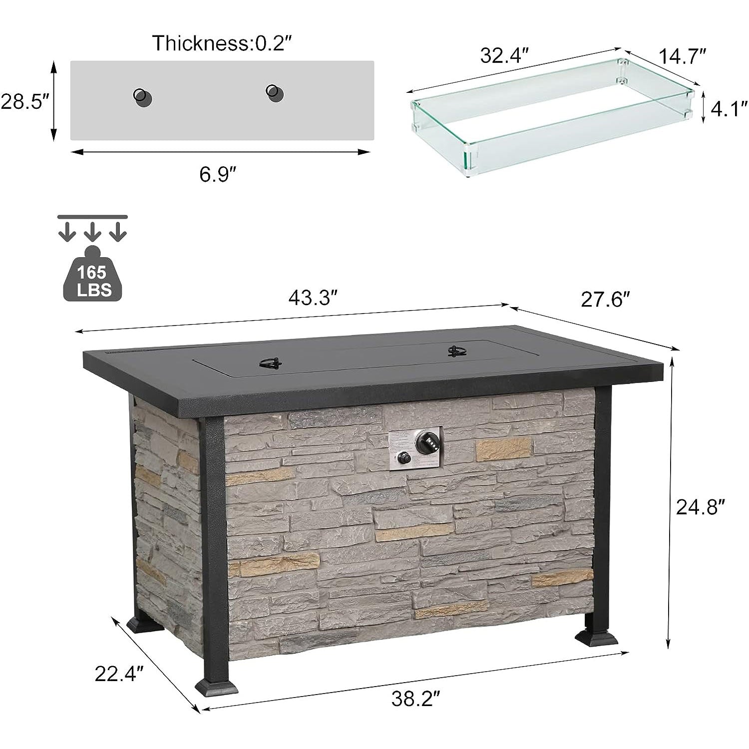 44 Inch Patio Propane Fire Pit Table with Wind Guard and Waterproof Cover, Gray | Homrest Furniture
