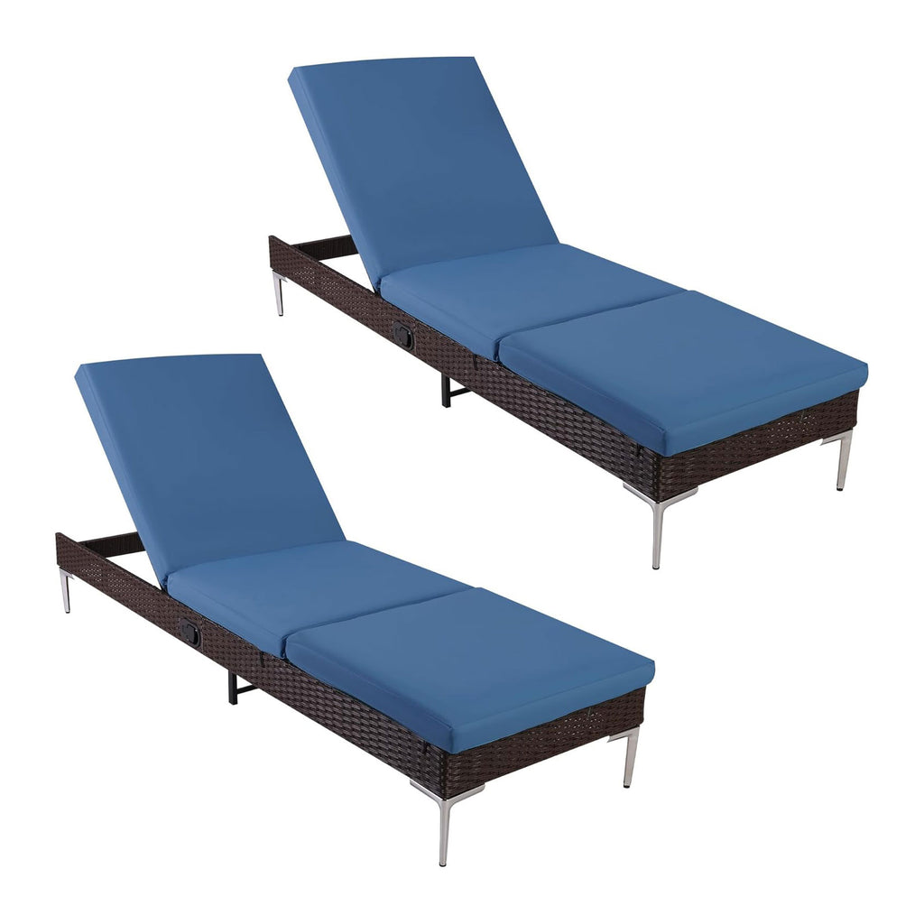 HOMREST Outdoor Chaise Lounge Chair Set of 2 with Adjustable Backrest, Navy Blue