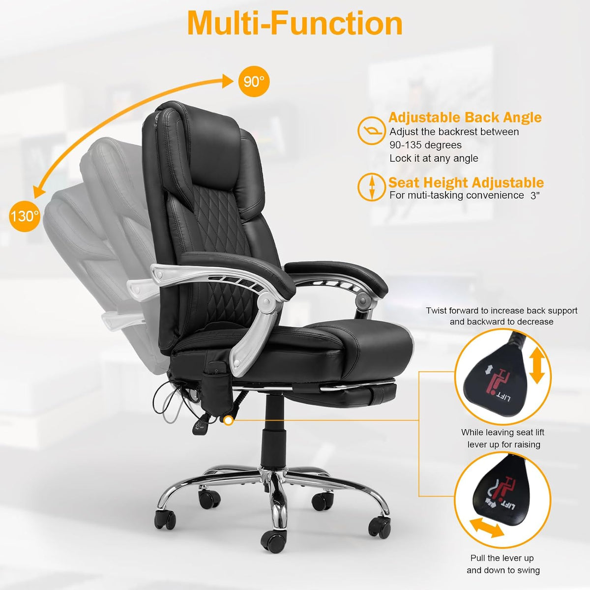 Homrest Ergonomic Office Chair with Heat and Massage, Black