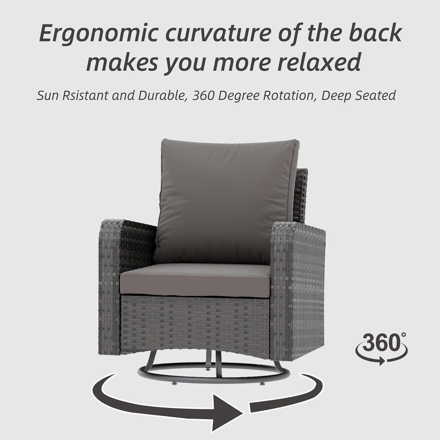 HOMREST 3 Piece Outdoor Swivel Chairs -All Weather Wicker Patio Bistro Table and Chairs Set, Grey