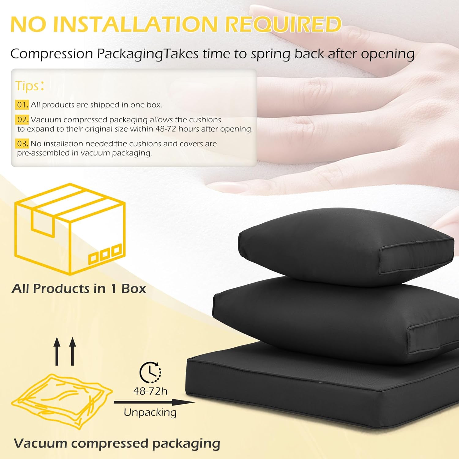 Outdoor Replacement Cushions for 6-Seat Patio Conversation Sets, Black | Homrest