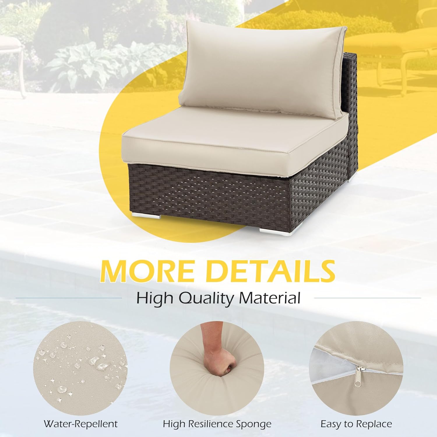 Outdoor Replacement Cushions for 6-Seat Patio Conversation Sets, Beige | Homrest