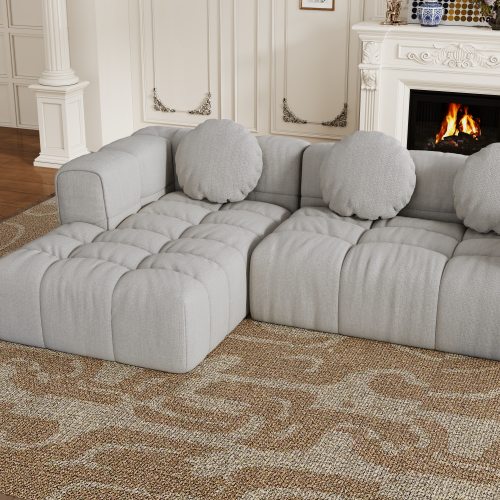 HOMREST Fully compressed modular 103" L-shaped combination living room sofa set, Off White(Left side recliner)
