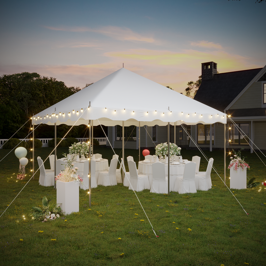 HOMREST 15x15ft Pole Party Tent, Heavy Duty Outdoor Canopy with Carry Bags, Large White Event Tent for 40 People, Ideal for Parties, Weddings, and Gatherings