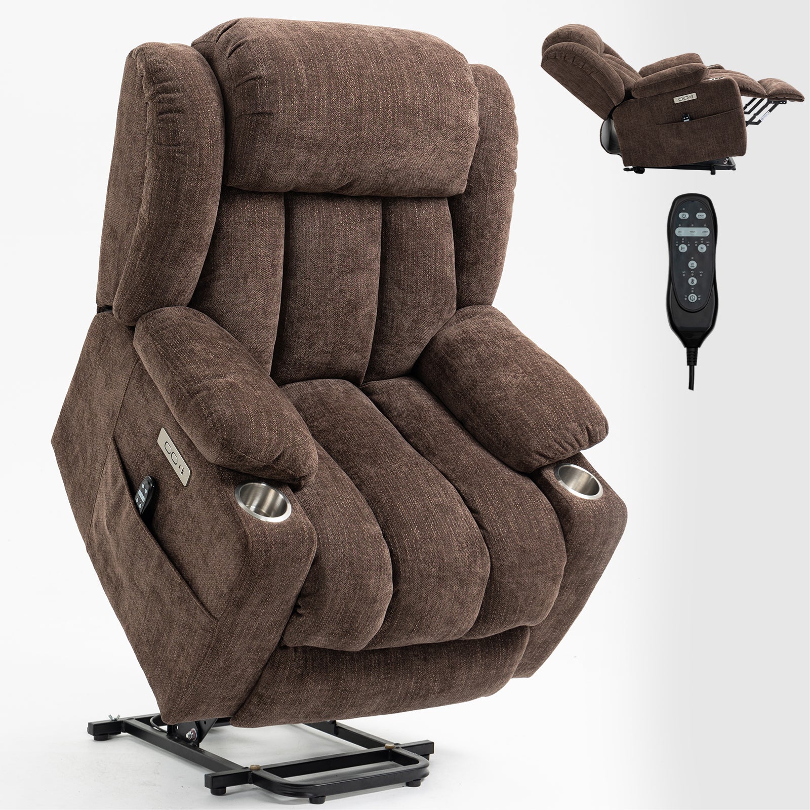 Homrest Premium Electric Recliner Chair with 8-Point Massage & Heating, Plush Chenille Fabric, Dark Brown