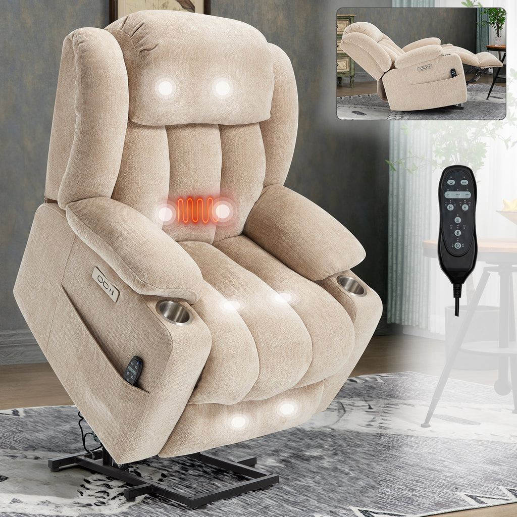 Homrest Premium Electric Recliner Chair with 8-Point Massage & Heating, Plush Chenille Fabric, Brown