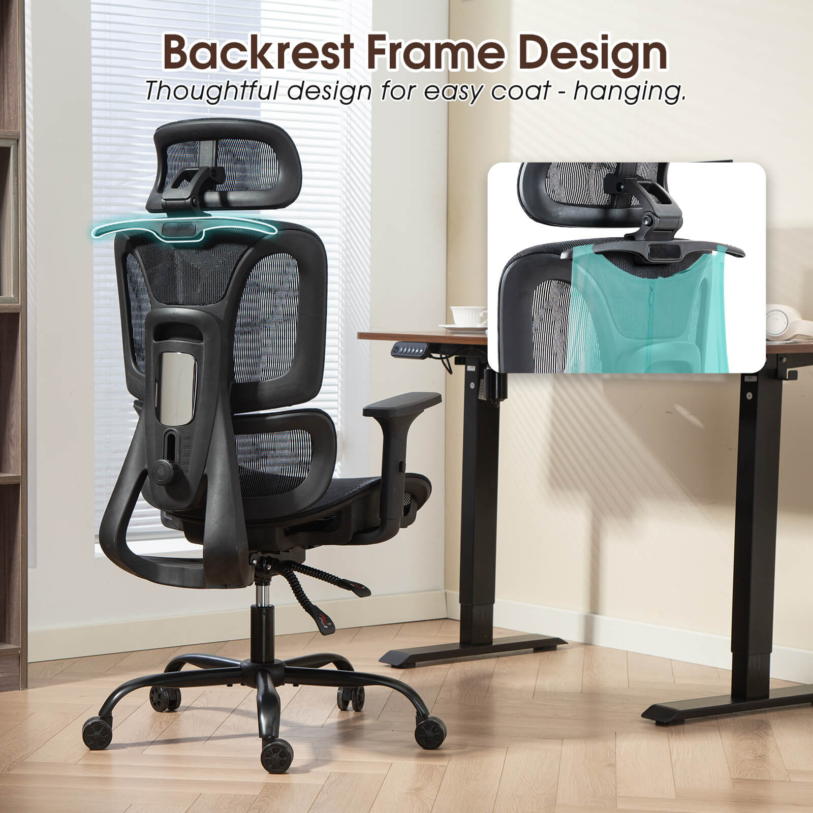 Homrest Ergonomic Mesh Office Chair with Adjustable Lumbar & Headrest – Black