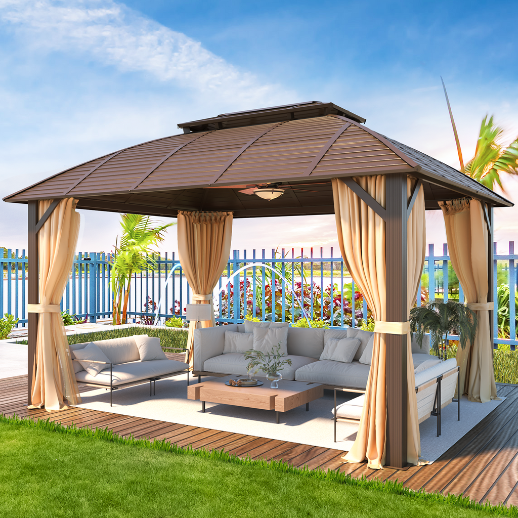 Homrest 10' x 13' Hardtop Gazebo with Galvanized Steel Roof with Aluminum Frame