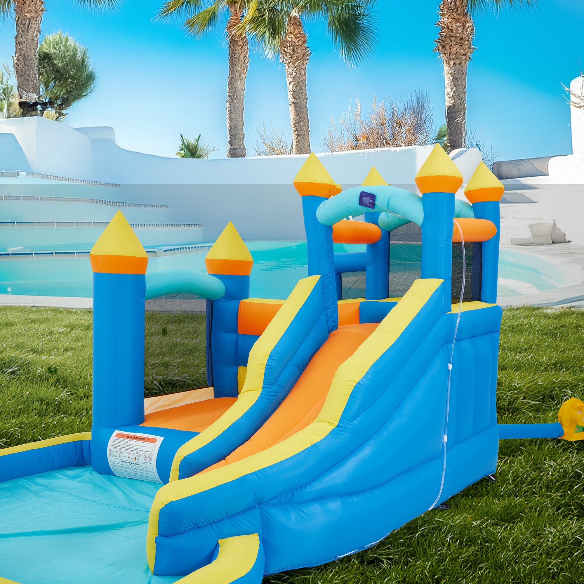 Homrest Bouncy Castle, Inflatable Bounce House with Blower, Jumping Castle with Water Slides for Kids Backyard, High Quality Oxford Cloth Heavy Duty, Idea for Kids 3-6